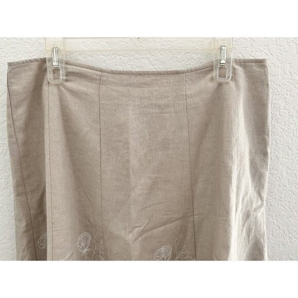 Christopher & Banks‎ Women's Skirt 12 Tan Linen Embroidered Cottagecore Fairy - Picture 5 of 9